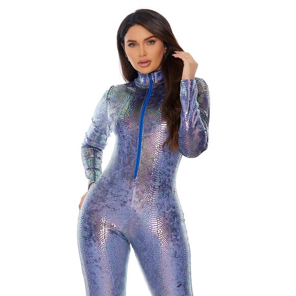 Purple Zip Front Reptile Women Jumpsuit Brand New Forplay Brand - Picture 1 of 4